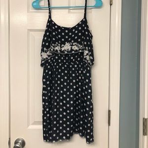 Navy scalloped polka dot dress